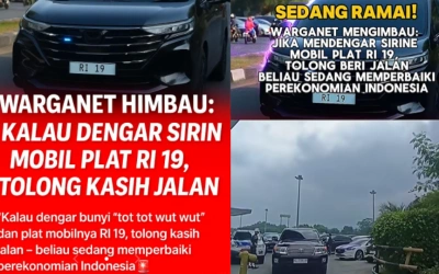Viral! Warganet Serukan Kasih Jalan untuk Mobil Plat RI 19, Milik Siapa?